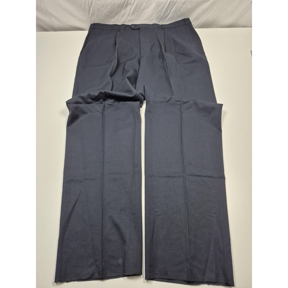 VTG Majer Dress Pants Mens 48x37 Blue Merino Wool Pleated Straight Unhemmed USA